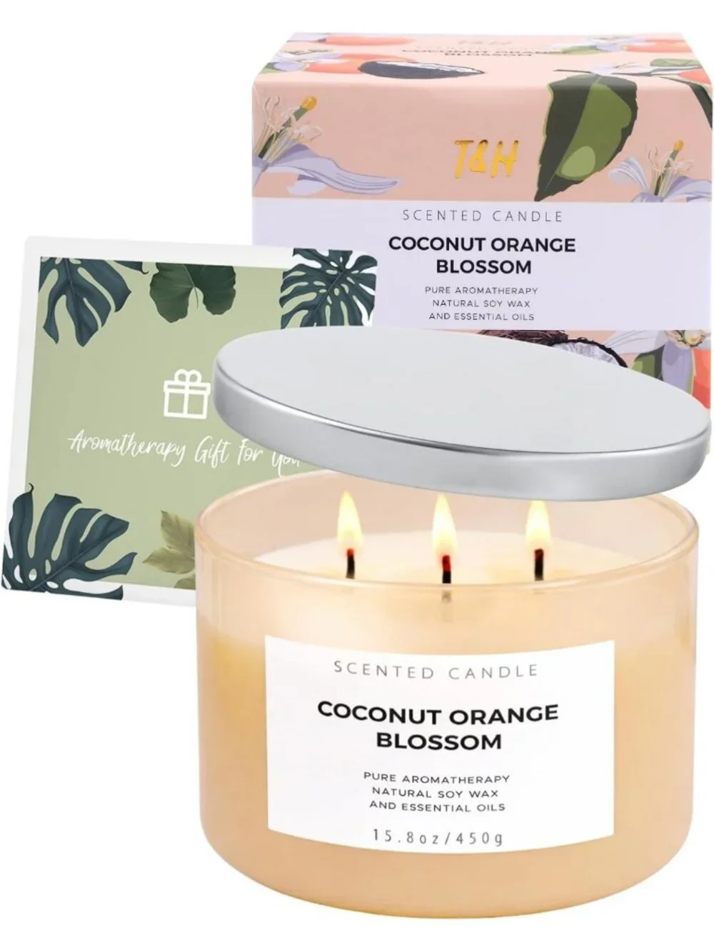 Tropical Coconut Orange Blossom Candle | 3-Wick Soy | Floral Citrus Scent | Long